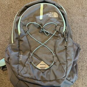 The North Face Gray Backpack with Seagram Foam Green Accents
